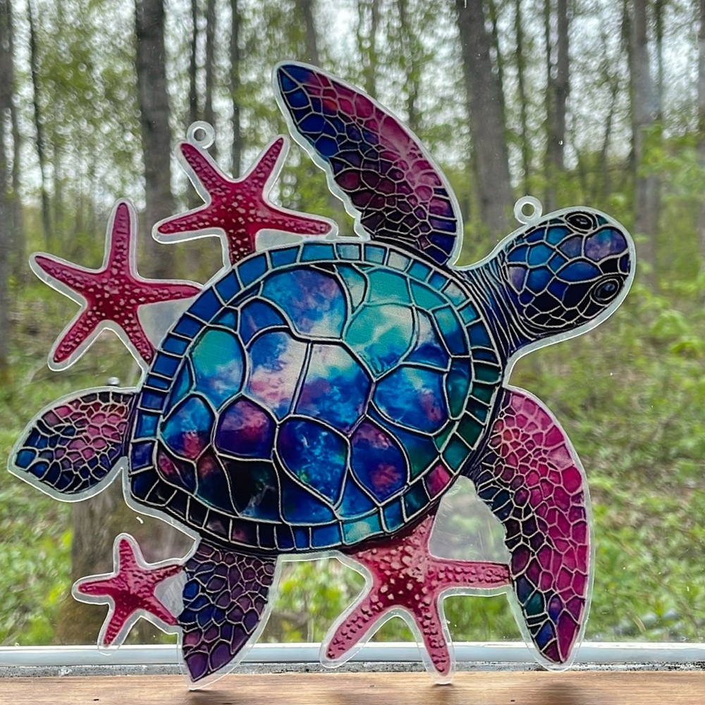 Suncatcher Acrylic Blue Sea Turtle Animal Wildlife Beach Theme Decoration New 8”